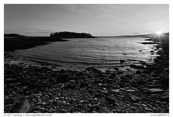 Cove and Pond Island, sunset, Schoodic Peninsula. Acadia National Park (black and white)