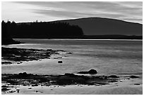 Pond and Cadillac Mountain at sunset, Schoodic Peninsula. Acadia National Park, Maine, USA. (black and white)