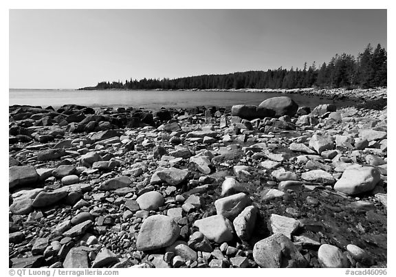 Stream on Barred Harbor beach, Isle Au Haut. Acadia National Park (black and white)