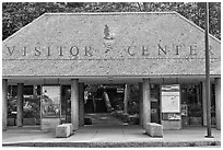 Visitor center entrance. Acadia National Park, Maine, USA. (black and white)