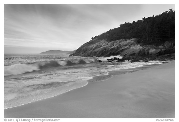 Ocean surf and Sand Beach. Acadia National Park (black and white)
