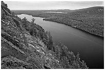 Echo Lake seen from Beech Cliff. Acadia National Park, Maine, USA. (black and white)