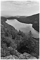 Jordan Pond and islands from Bubbles at sunset. Acadia National Park ( black and white)