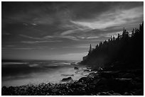 Coastline and Otter Cliffs at night. Acadia National Park ( black and white)