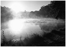 Sun shining through mist, Kendall Lake. Cuyahoga Valley National Park, Ohio, USA. (black and white)