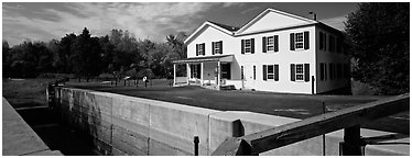 Canal and visitor center. Cuyahoga Valley National Park (Panoramic black and white)