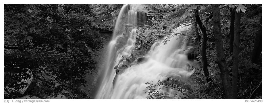 Brandywine falls flowing in autumn forest. Cuyahoga Valley National Park (black and white)