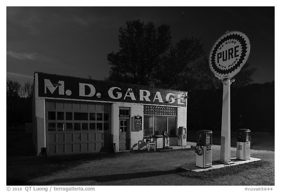 MD Garage at night. Cuyahoga Valley National Park (black and white)