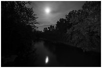 Cuyahoga River and moon at night. Cuyahoga Valley National Park ( black and white)