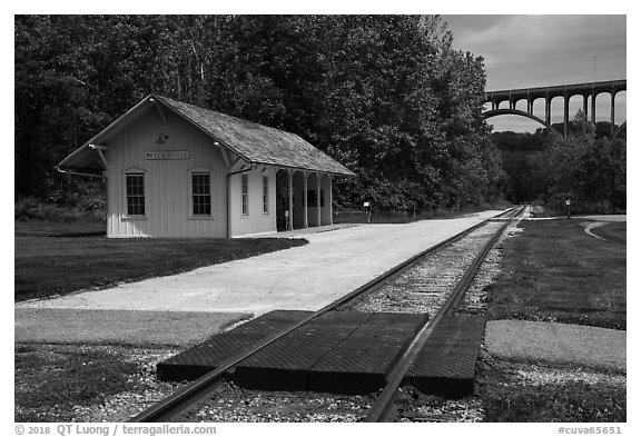 Brecksville Station and bridge. Cuyahoga Valley National Park (black and white)