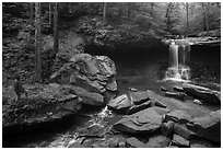 Visitor looking, Blue Hen Falls. Cuyahoga Valley National Park ( black and white)