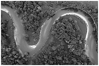 Aerial view of Cuyahoga River meanders looking down. Cuyahoga Valley National Park ( black and white)