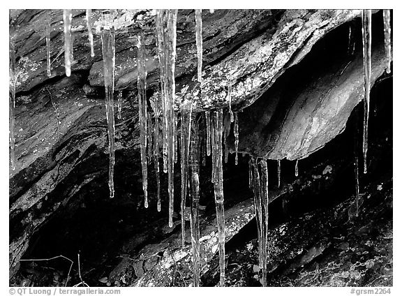 Rock, Icicles and snow, Tennessee. Great Smoky Mountains National Park, USA.