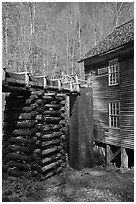 Millrace and Mingus grist mill, North Carolina. Great Smoky Mountains National Park ( black and white)