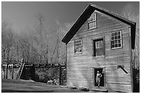 Mingus Mill and mill workers, North Carolina. Great Smoky Mountains National Park, USA. (black and white)