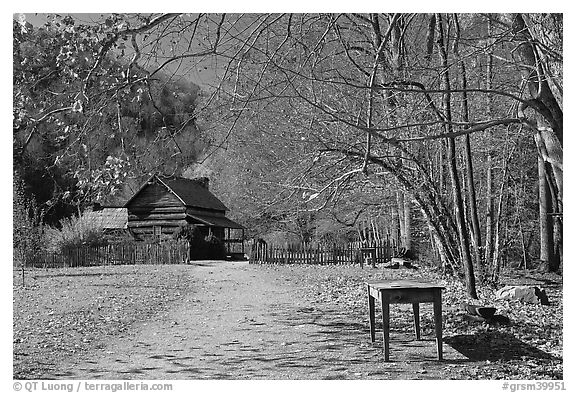 Davis House, Mountain Farm Museum, North Carolina. Great Smoky Mountains National Park (black and white)