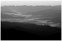 Ridges and valley fog seen from Clingman Dome, sunrise, North Carolina. Great Smoky Mountains National Park ( black and white)