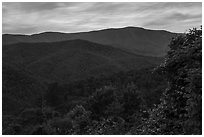 Mount Sterling at sunset from Cataloochee Overlook, North Carolina. Great Smoky Mountains National Park ( black and white)