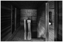 Staircase and rooms inside Caldwell House, Cataloochee, North Carolina. Great Smoky Mountains National Park ( black and white)