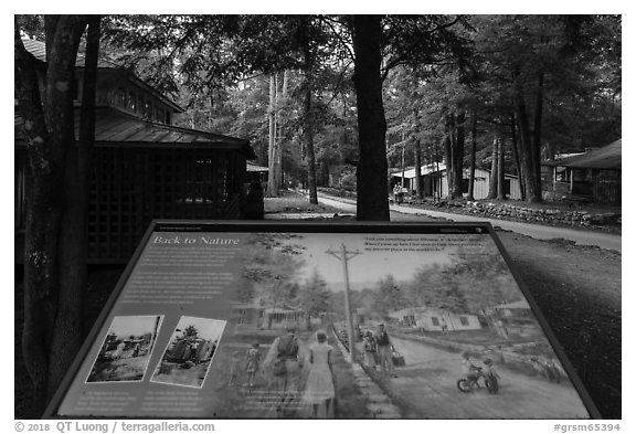 Back to Nature interpretive sign, Elkmont, Tennessee. Great Smoky Mountains National Park (black and white)