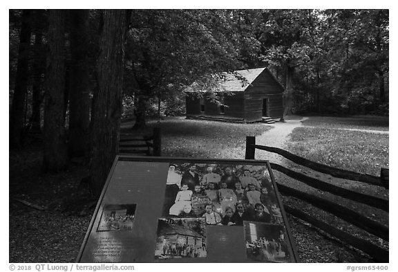 Little Greenbrier School interpretive sign, Tennessee. Great Smoky Mountains National Park (black and white)