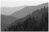 Ridges from Morton overlook, dusk, Tennessee. Great Smoky Mountains National Park ( black and white)