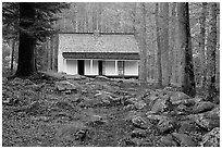 Alfred Reagan saddlebag house, Tennessee. Great Smoky Mountains National Park, USA. (black and white)