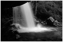 Grotto falls from behind, evening, Tennessee. Great Smoky Mountains National Park ( black and white)