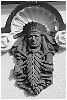 Bas relief depicting Indian chief on Quapaw Baths facade. Hot Springs National Park ( black and white)
