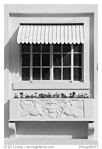 Window and shades, Ozark Baths. Hot Springs National Park (black and white)