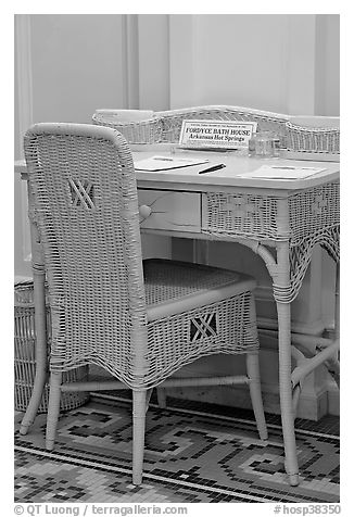 Desk in assembly room. Hot Springs National Park (black and white)
