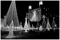 Christmas illuminations in front of the Arlington Hotel. Hot Springs, Arkansas, USA (black and white)