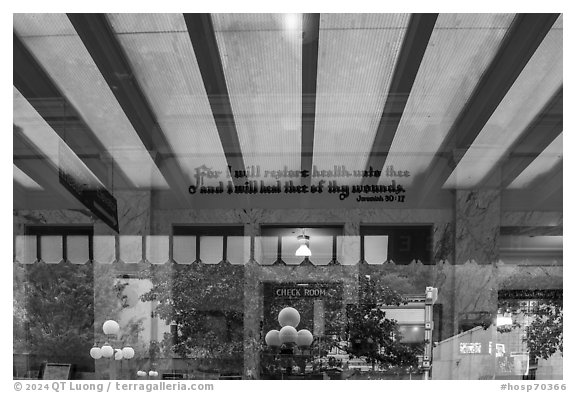 Central Avenue window reflexion, Fordyce Bathhouse Visitor Center and Museum. Hot Springs National Park (black and white)