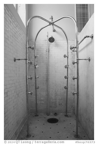 Pressure shower, Fordyce Bathhouse. Hot Springs National Park (black and white)