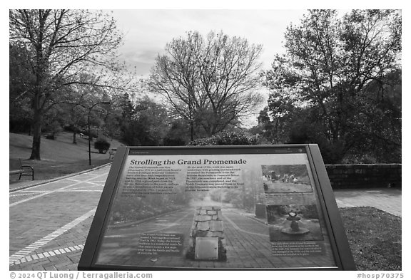 Grand Promenade interpretive sign. Hot Springs National Park (black and white)