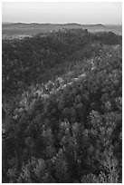 Forest in spring and North Mountain from Hot Springs Mountain Tower. Hot Springs National Park ( black and white)