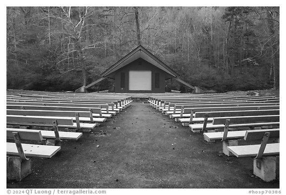 Amphitheater, Gulpha Gorge Campground. Hot Springs National Park (black and white)