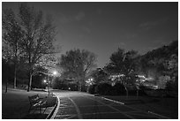 Grand Promenade and West Mountain at night. Hot Springs National Park ( black and white)