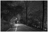 Grand Promenade at night in springtime. Hot Springs National Park ( black and white)