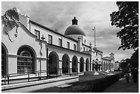 Bathhouse Row with Quapaw Bathhouse. Hot Springs National Park ( black and white)