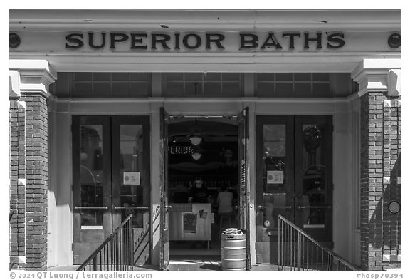 Superior Bathhouse Brewery Entrance. Hot Springs National Park (black and white)