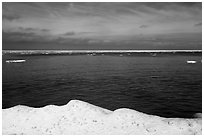 Open water and shelf ice, Lake Michigan. Indiana Dunes National Park ( black and white)