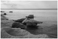 Lakeshore with shelf ice. Indiana Dunes National Park ( black and white)