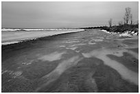 Sandy beach in winter. Indiana Dunes National Park ( black and white)