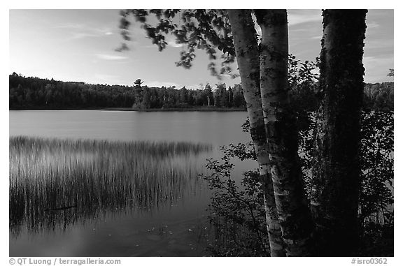 West Chickenbone lake at dusk. Isle Royale National Park (black and white)
