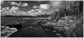 Rocky Lakeshore. Isle Royale National Park (Panoramic black and white)