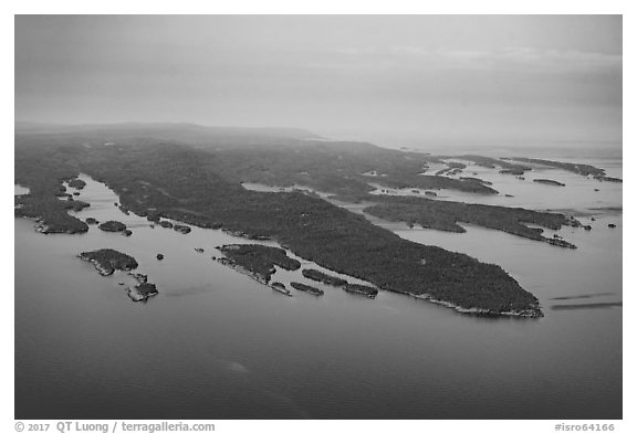 Aerial View of Blake Point and archipelago. Isle Royale National Park (black and white)