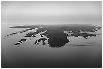 Aerial View of Isle Royale with aligned ridges. Isle Royale National Park ( black and white)