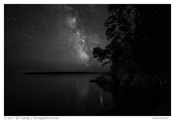 Milky Way and Smithwitck Island from Rock Harbor. Isle Royale National Park (black and white)