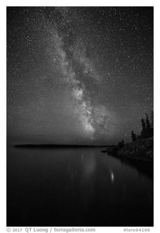 Milky Way reflected in Rock Harbor. Isle Royale National Park (black and white)